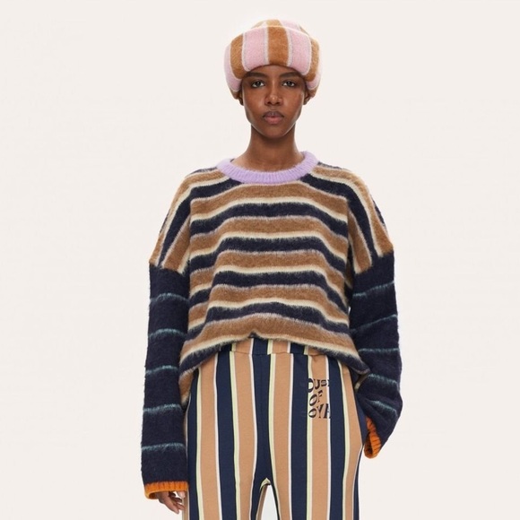 Stine Goya / lucs alpaca stripes fluffy colorblock oversize Sweater Large L - Picture 4 of 8